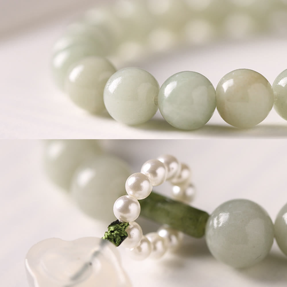 Fortune Jewel Green Jade Beads Pearl Prosperity Tassels Wrist Mala