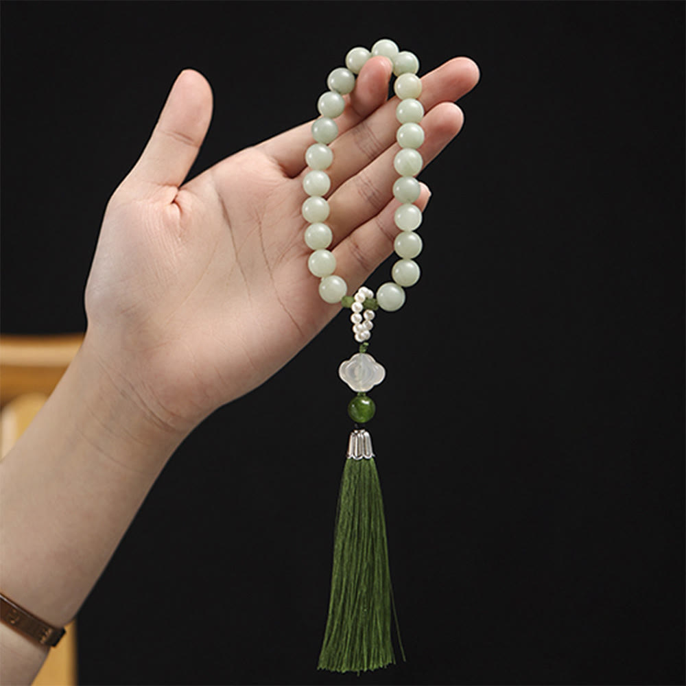 Fortune Jewel Green Jade Beads Pearl Prosperity Tassels Wrist Mala