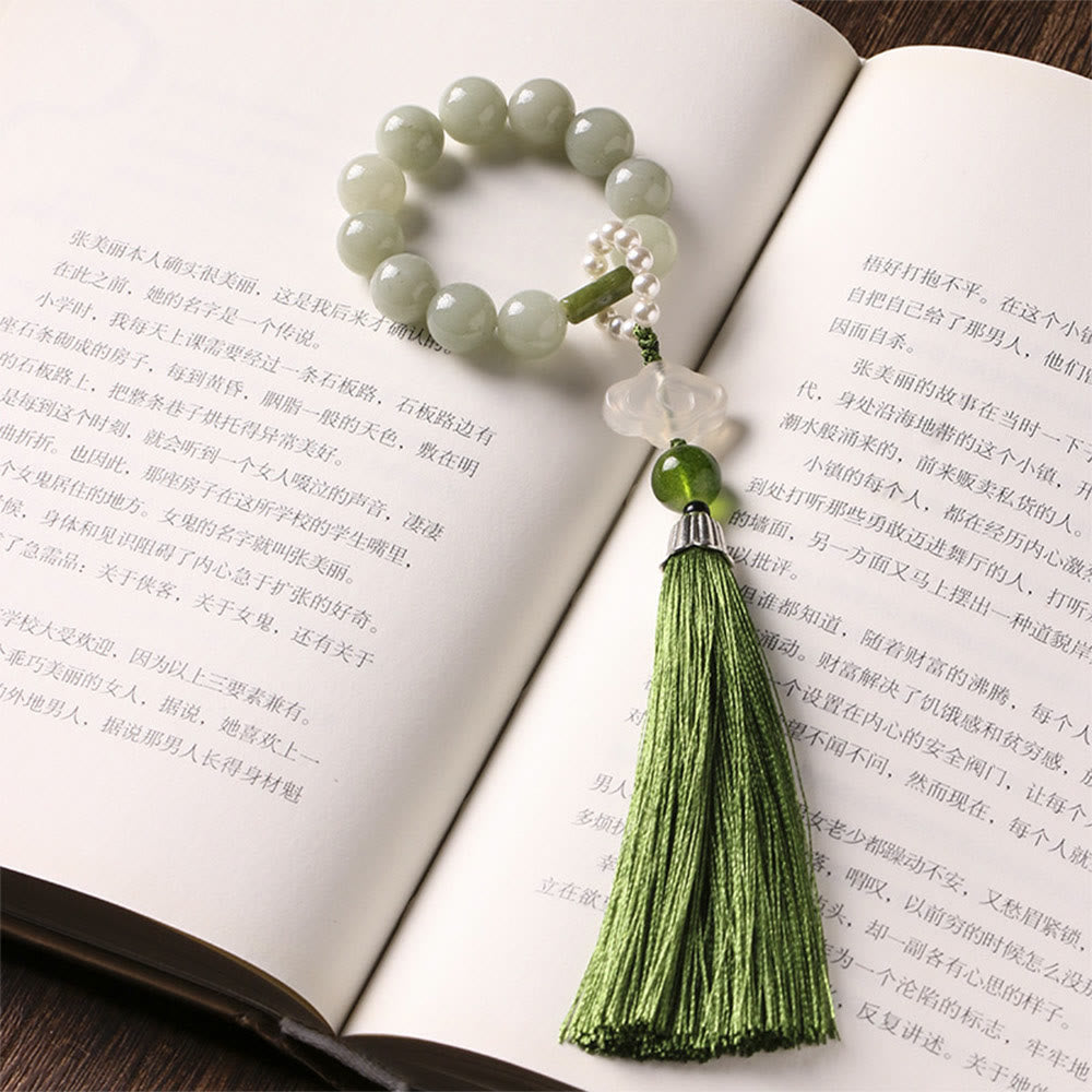 Fortune Jewel Green Jade Beads Pearl Prosperity Tassels Wrist Mala
