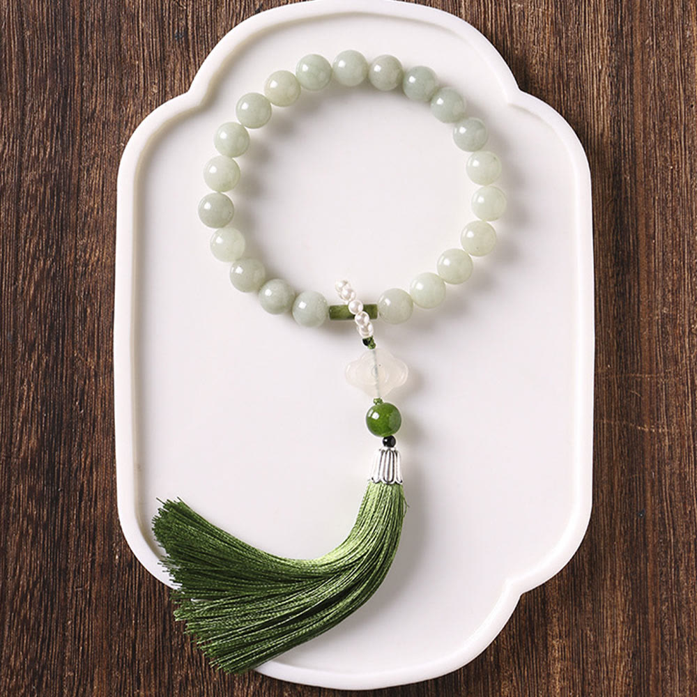 Fortune Jewel Green Jade Beads Pearl Prosperity Tassels Wrist Mala
