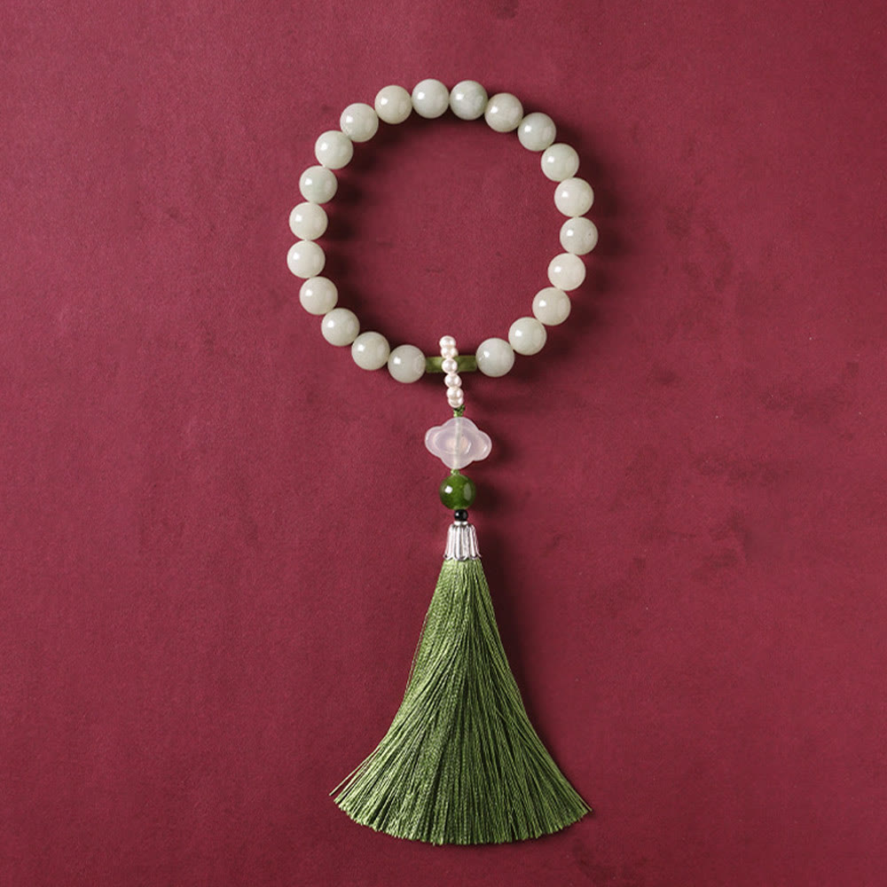 Fortune Jewel Green Jade Beads Pearl Prosperity Tassels Wrist Mala