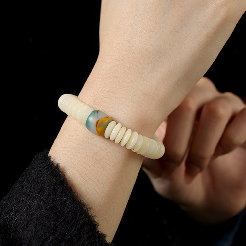 Fortune Jewel Natural White Bodhi Seed Stone Wisdom Tassel Wrist Mala Bracelet