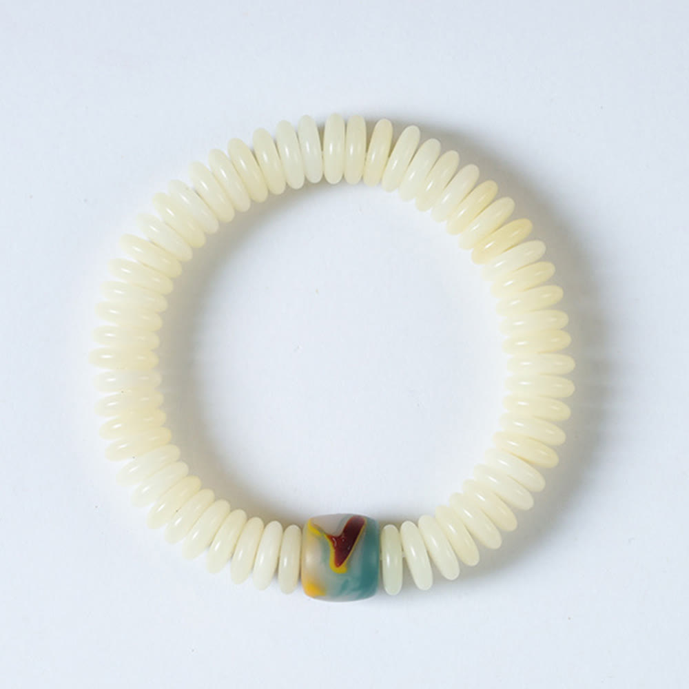Fortune Jewel Natural White Bodhi Seed Stone Wisdom Tassel Wrist Mala Bracelet