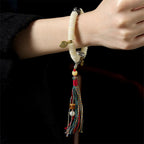 Fortune Jewel Natural White Bodhi Seed Stone Wisdom Tassel Wrist Mala Bracelet