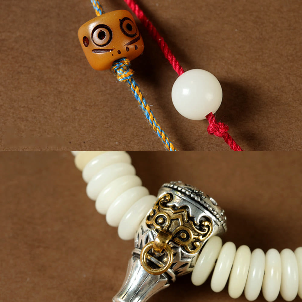 Fortune Jewel Natural White Bodhi Seed Stone Wisdom Tassel Wrist Mala Bracelet