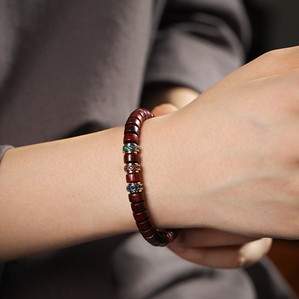 Fortune Jewel Ebony Wood Small Leaf Red Sandalwood Zircon Peace Bracelet