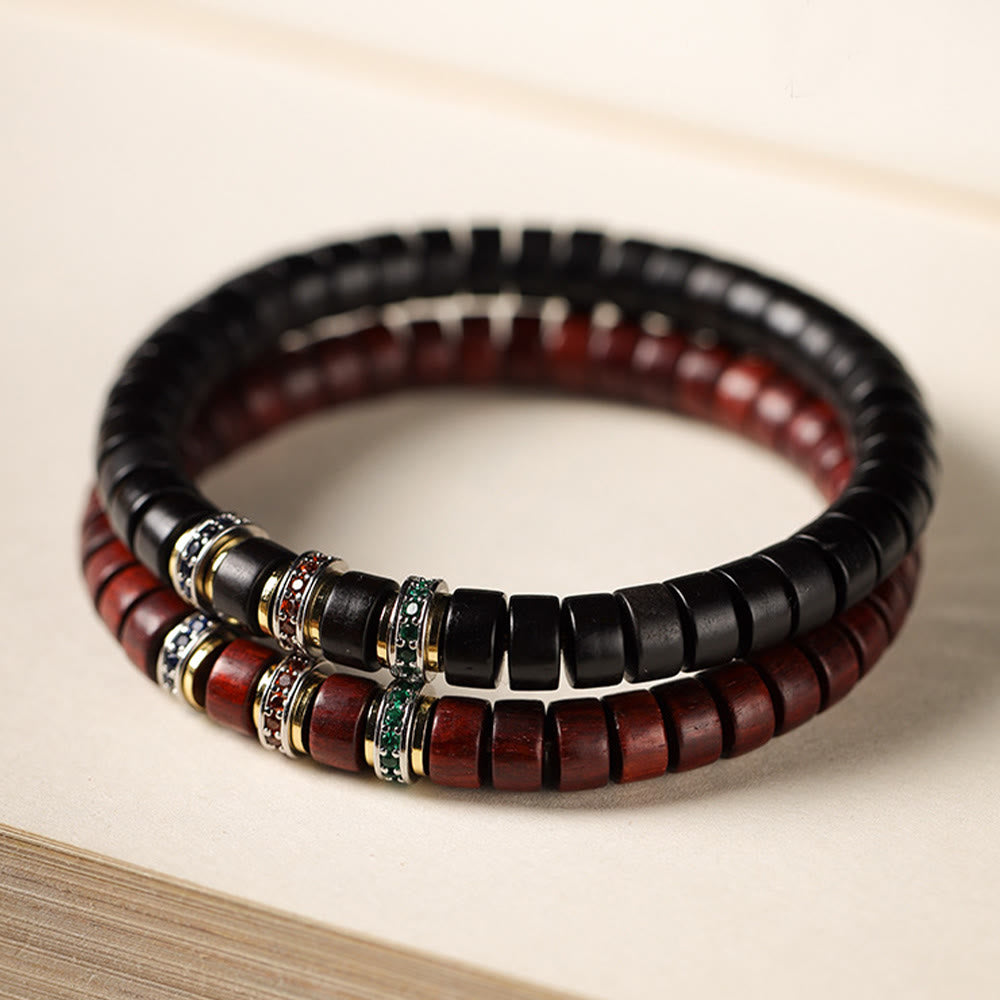 Fortune Jewel Ebony Wood Small Leaf Red Sandalwood Zircon Peace Bracelet