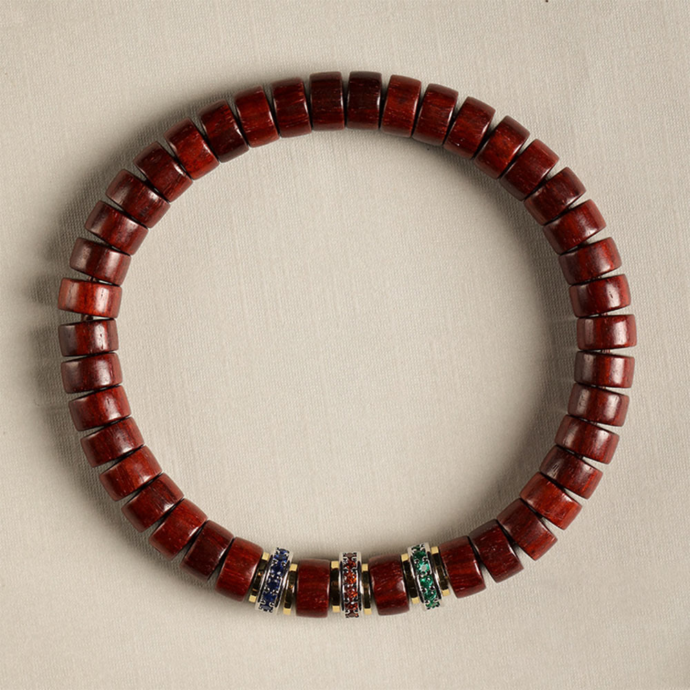 Fortune Jewel Ebony Wood Small Leaf Red Sandalwood Zircon Peace Bracelet