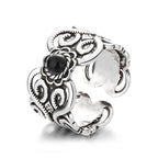 Fortune Jewel Black Onyx Copper Mongolian Pattern Adjustable Fortune Ring