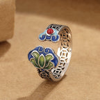 Fortune Jewel Lotus Flower Copper Coins Ruyi Handle Pattern Enlightenment Adjustable Ring