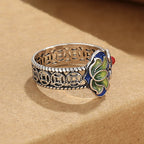Fortune Jewel Lotus Flower Copper Coins Ruyi Handle Pattern Enlightenment Adjustable Ring