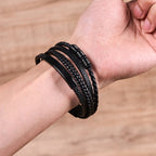 Buddha Stones Fashion Titanium Steel Leather Hand Woven Magnetic Buckle Strengthen Bracelet