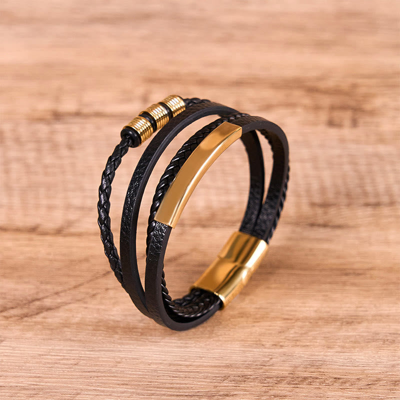 Buddha Stones Fashion Titanium Steel Leather Hand Woven Magnetic Buckle Strengthen Bracelet