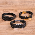 Buddha Stones Fashion Titanium Steel Leather Hand Woven Magnetic Buckle Strengthen Bracelet