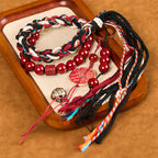Fortune Jewel Tibetan Mountain Ghosts Spend Money Cinnabar Double-Layer Red Rope Tassel Protection Bracelet