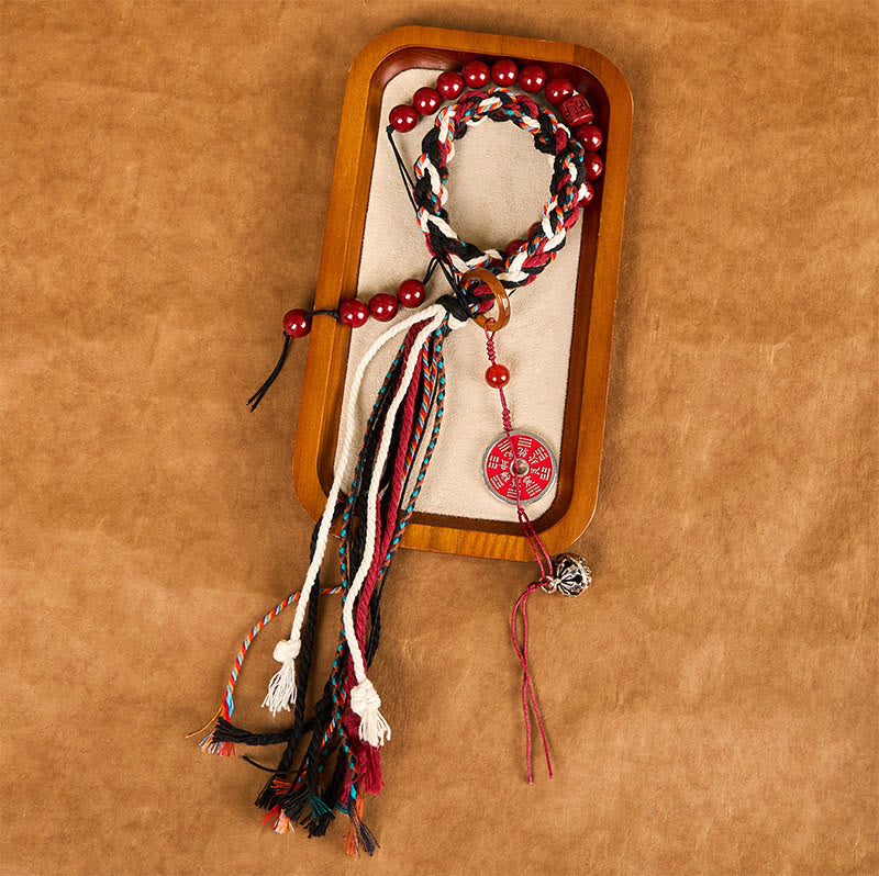 Fortune Jewel Tibetan Mountain Ghosts Spend Money Cinnabar Double-Layer Red Rope Tassel Protection Bracelet