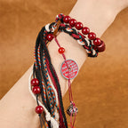 Fortune Jewel Tibetan Mountain Ghosts Spend Money Cinnabar Double-Layer Red Rope Tassel Protection Bracelet