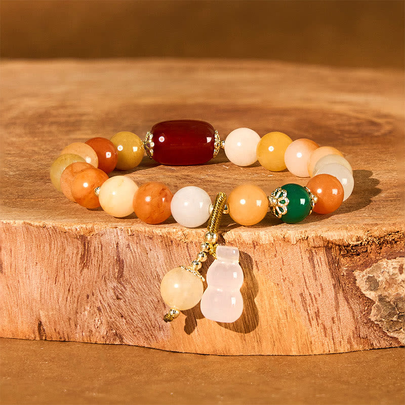 Fortune Jewel Golden Silk Jade Beads Gourd Wealth Luck Bracelet