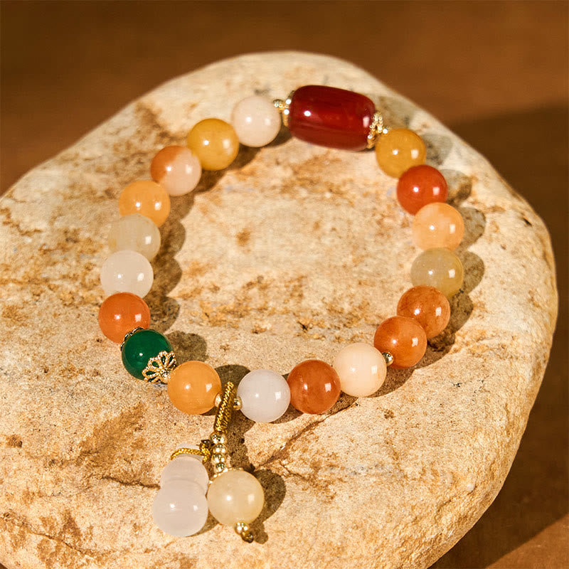 Fortune Jewel Golden Silk Jade Beads Gourd Wealth Luck Bracelet