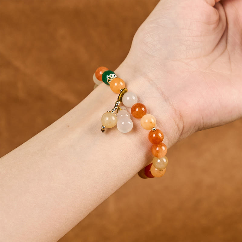 Fortune Jewel Golden Silk Jade Beads Gourd Wealth Luck Bracelet