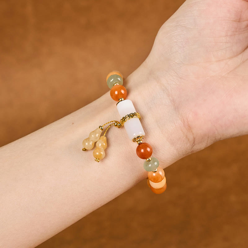Fortune Jewel Golden Silk Jade Beads Gourd White Crystal Wealth Luck Bracelet