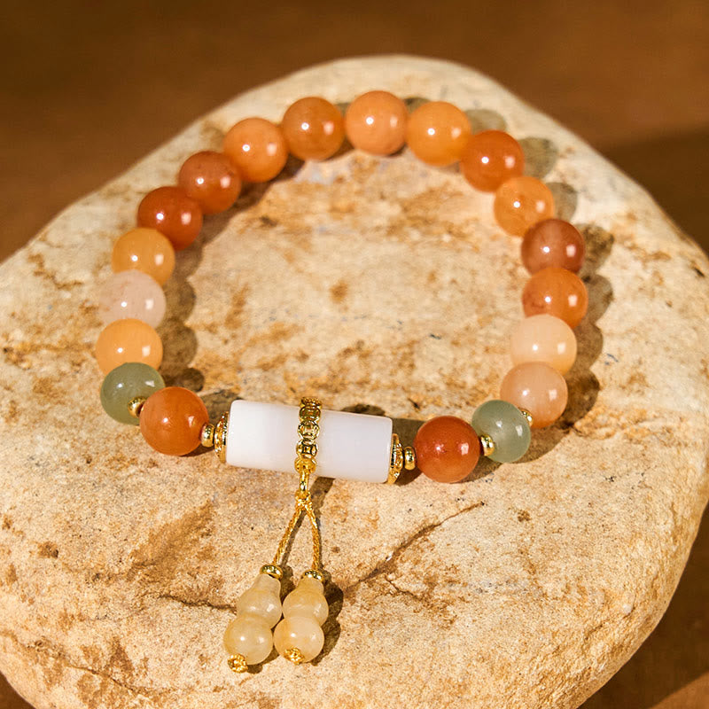 Fortune Jewel Golden Silk Jade Beads Gourd White Crystal Wealth Luck Bracelet