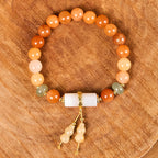 Fortune Jewel Golden Silk Jade Beads Gourd White Crystal Wealth Luck Bracelet