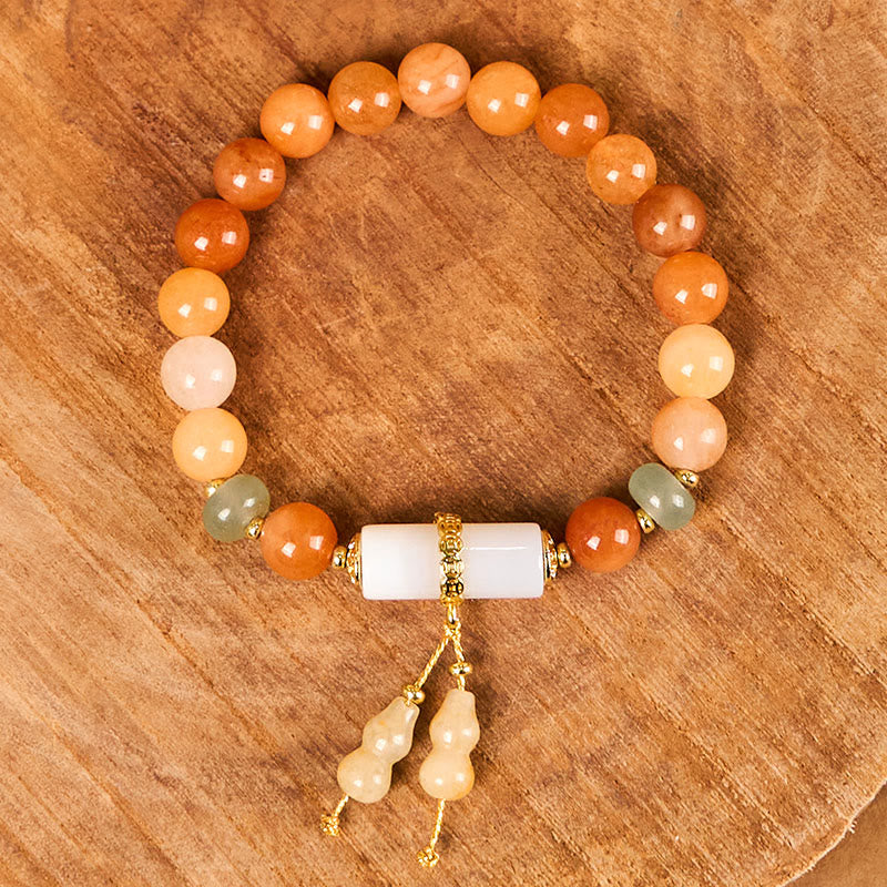 Fortune Jewel Golden Silk Jade Beads Gourd White Crystal Wealth Luck Bracelet