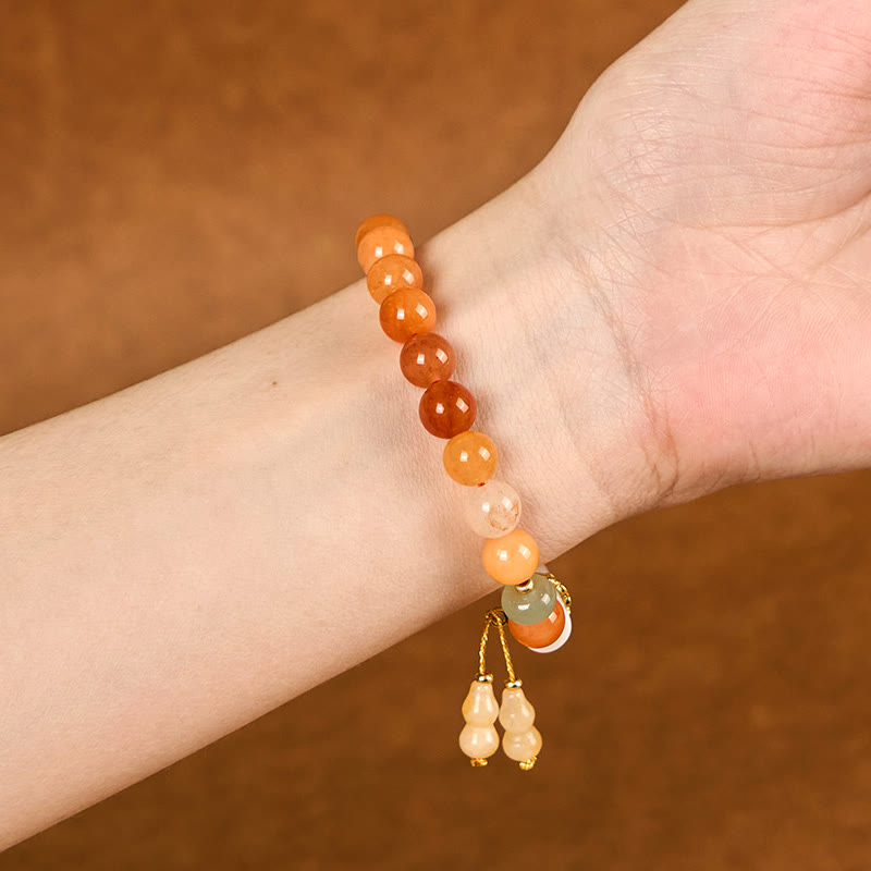 Fortune Jewel Golden Silk Jade Beads Gourd White Crystal Wealth Luck Bracelet