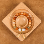 Fortune Jewel Golden Silk Jade Beads Gourd White Crystal Wealth Luck Bracelet