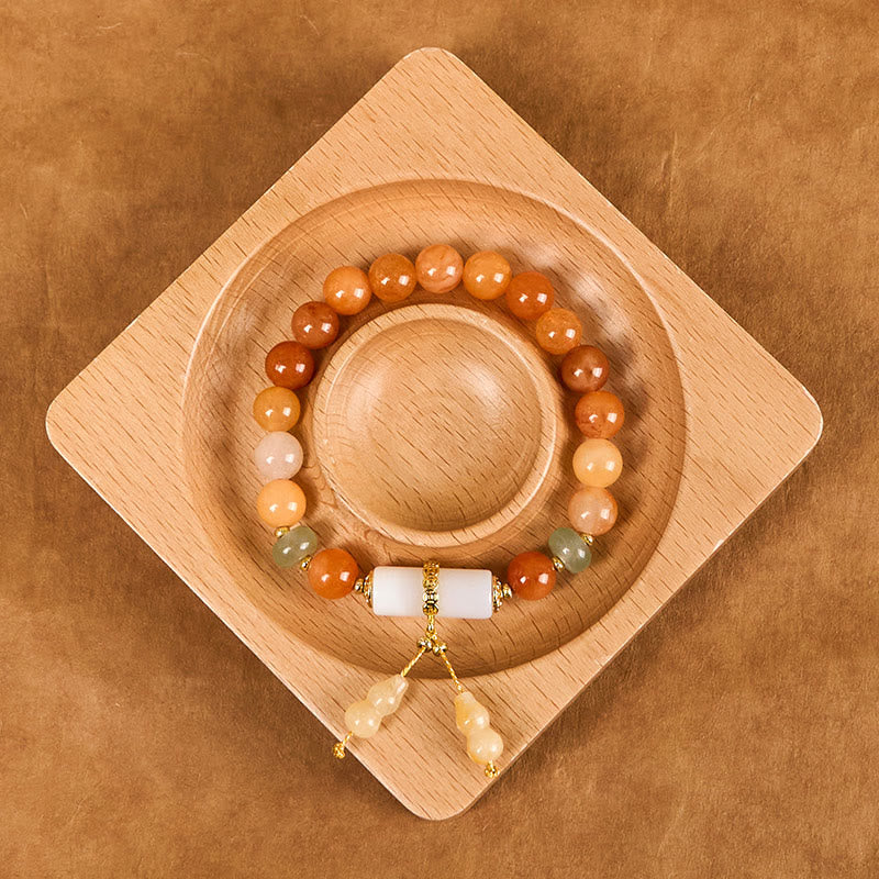 Fortune Jewel Golden Silk Jade Beads Gourd White Crystal Wealth Luck Bracelet