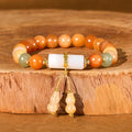 Fortune Jewel Golden Silk Jade Beads Gourd White Crystal Wealth Luck Bracelet