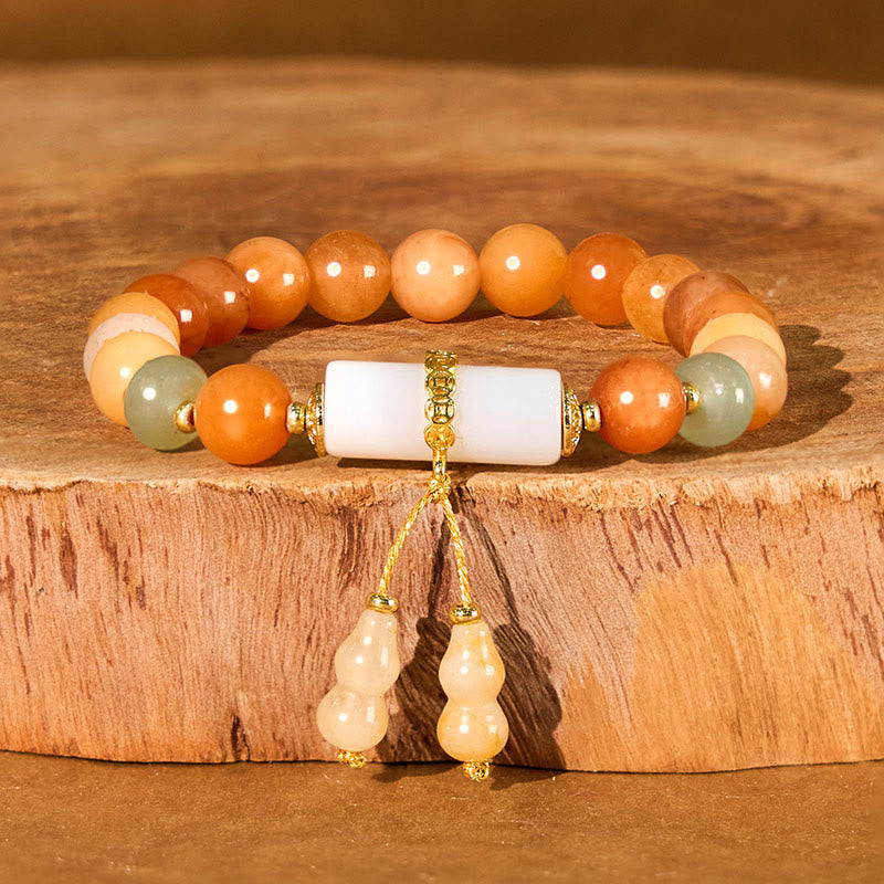 Fortune Jewel Golden Silk Jade Beads Gourd White Crystal Wealth Luck Bracelet