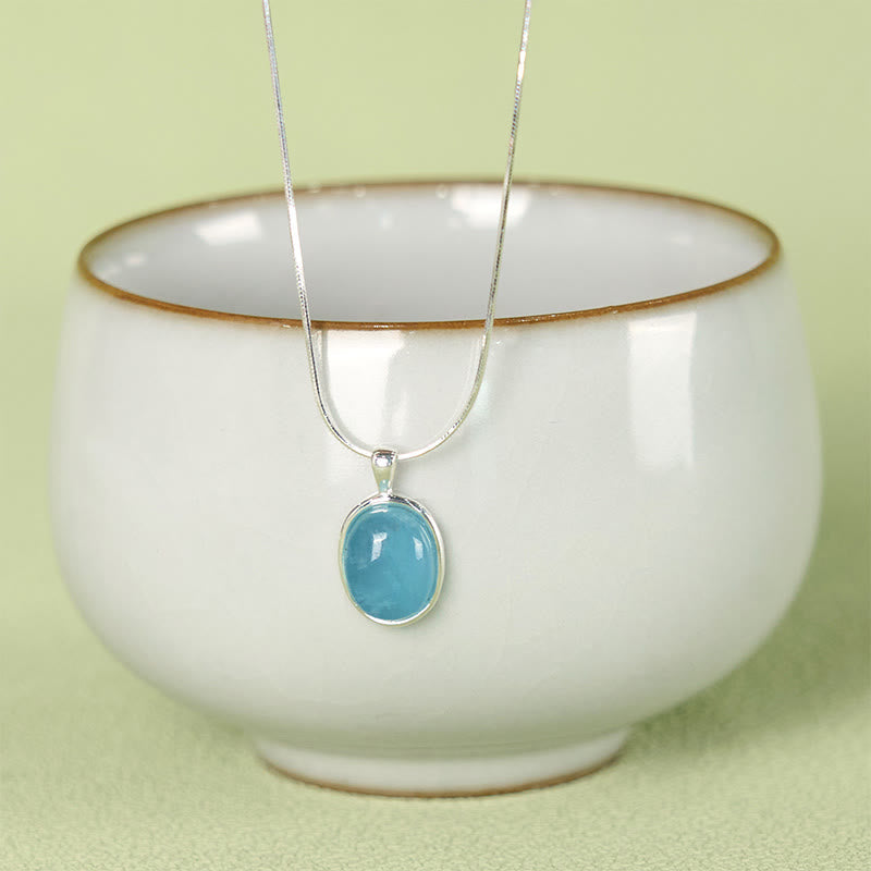Fortune Jewel 925 Sterling Silver Aquamarine Healing Clavicle Chain Necklace Pendant