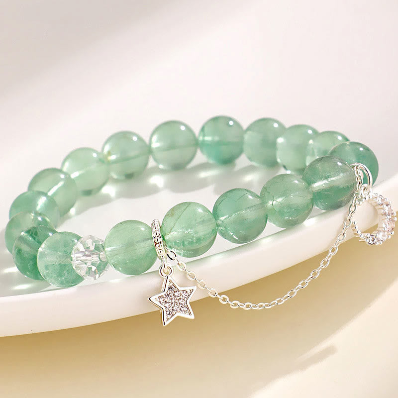 Fortune Jewel Green Fluorite Beads Moon Star Peace Bracelet