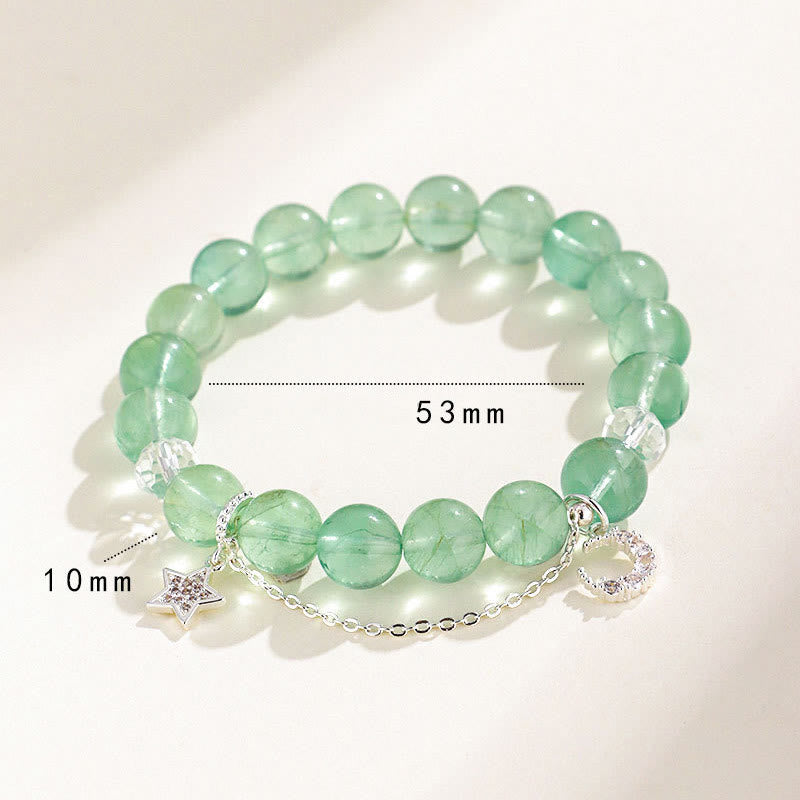 Fortune Jewel Green Fluorite Beads Moon Star Peace Bracelet