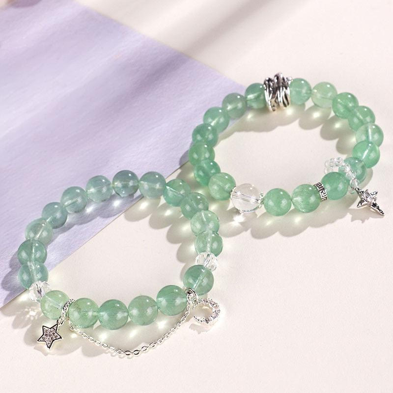 Fortune Jewel Green Fluorite Beads Moon Star Peace Bracelet