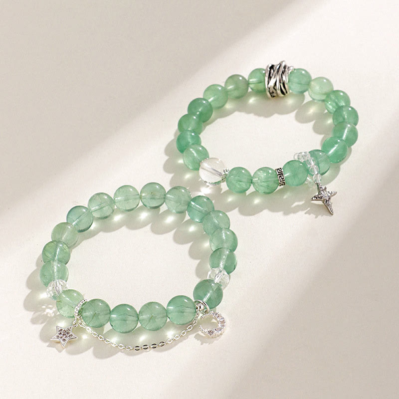 Fortune Jewel Green Fluorite Beads Moon Star Peace Bracelet