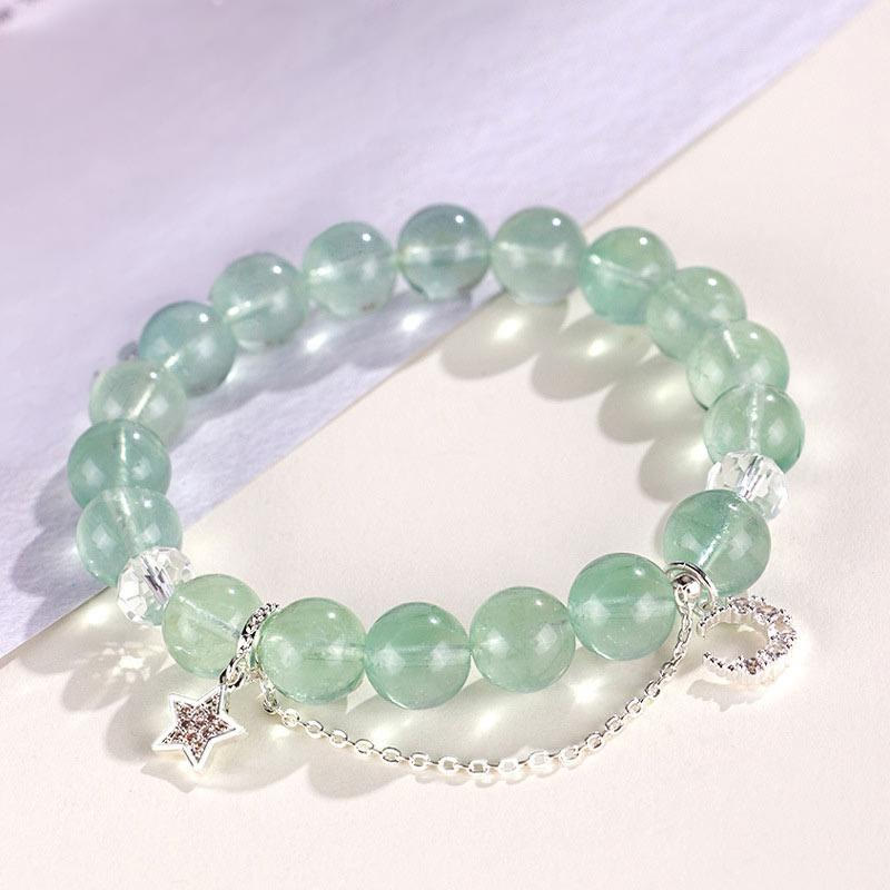Fortune Jewel Green Fluorite Beads Moon Star Peace Bracelet