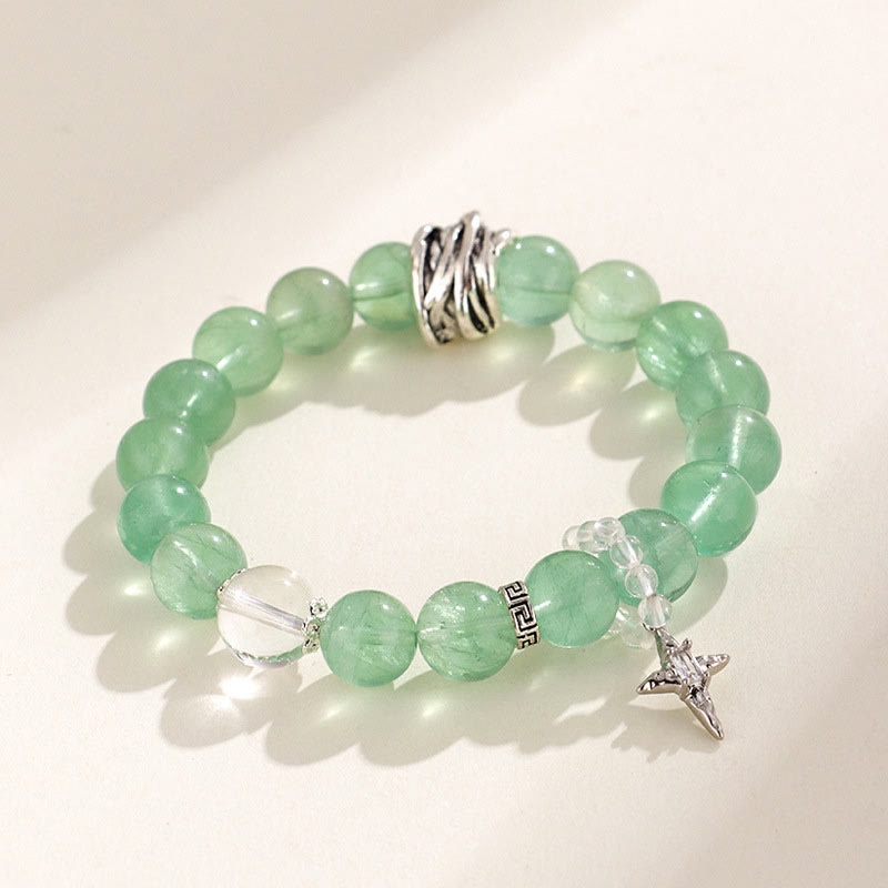 Fortune Jewel Green Fluorite Beads Moon Star Peace Bracelet