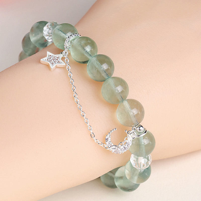 Fortune Jewel Green Fluorite Beads Moon Star Peace Bracelet