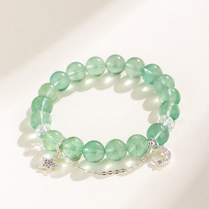 Fortune Jewel Green Fluorite Beads Moon Star Peace Bracelet