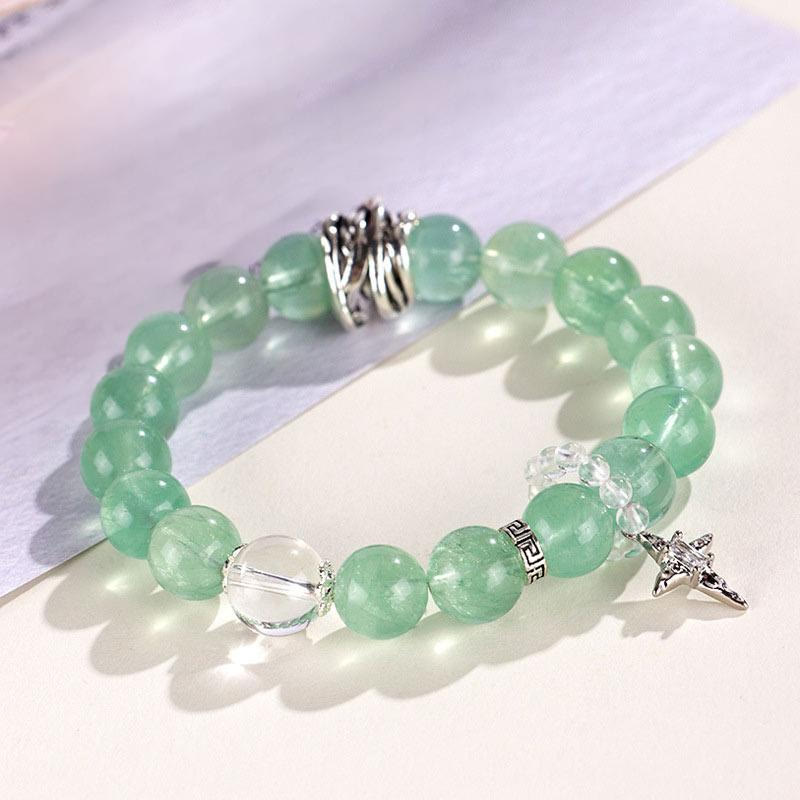 Fortune Jewel Green Fluorite Beads Moon Star Peace Bracelet