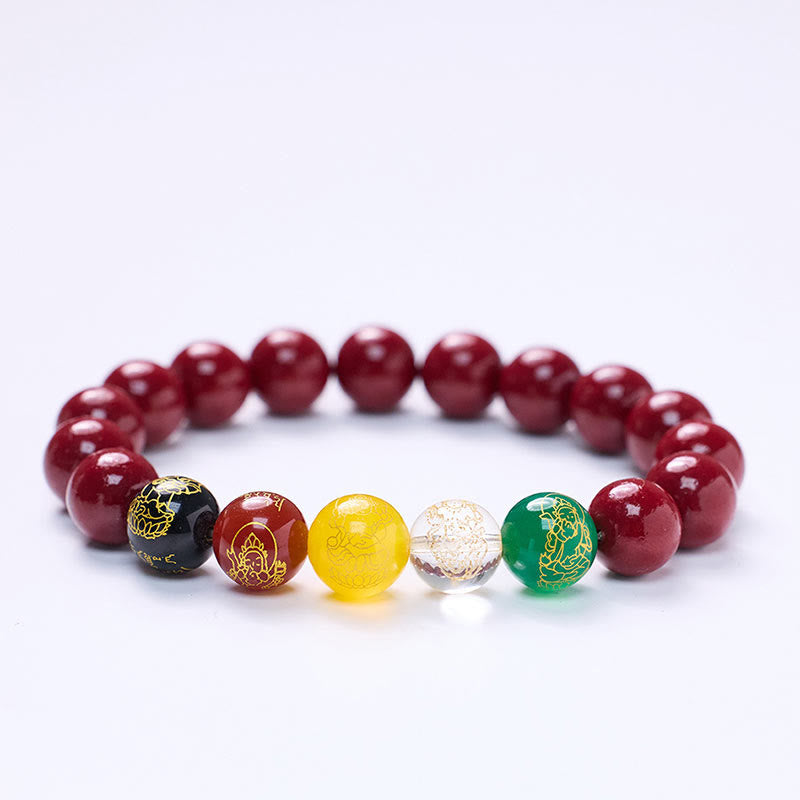 Fortune Jewel Cinnabar Agate Five Directions Gods Of Wealth Blessing Bracelet