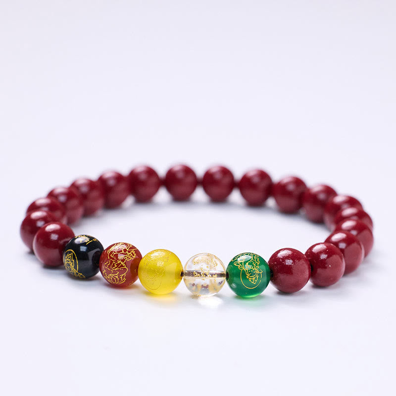 Fortune Jewel Cinnabar Agate Five Directions Gods Of Wealth Blessing Bracelet