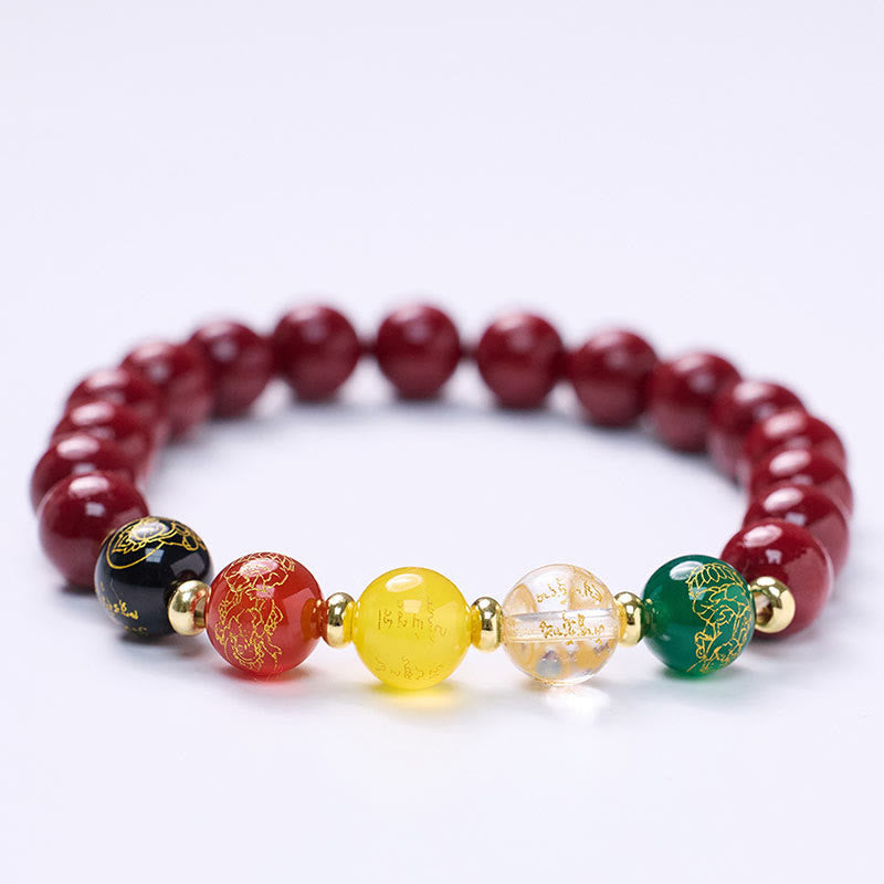 Fortune Jewel Cinnabar Agate Five Directions Gods Of Wealth Blessing Bracelet