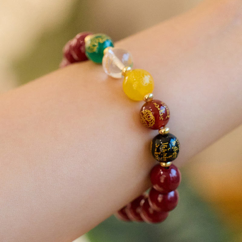 Fortune Jewel Cinnabar Agate Five Directions Gods Of Wealth Blessing Bracelet