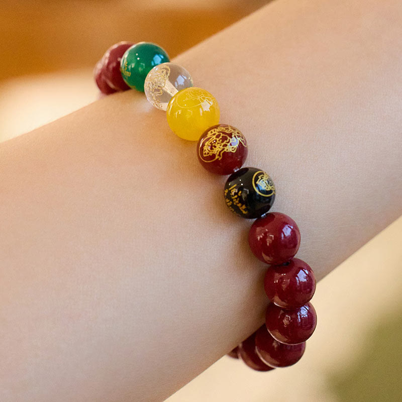 Fortune Jewel Cinnabar Agate Five Directions Gods Of Wealth Blessing Bracelet