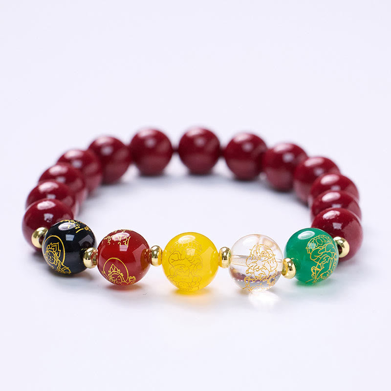 Fortune Jewel Cinnabar Agate Five Directions Gods Of Wealth Blessing Bracelet