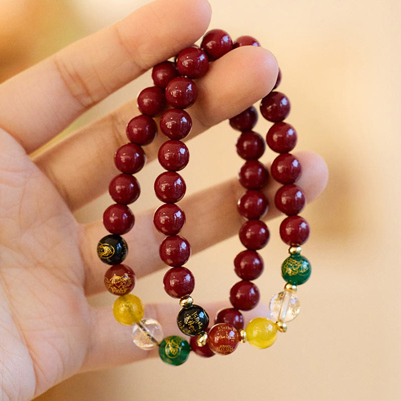 Fortune Jewel Cinnabar Agate Five Directions Gods Of Wealth Blessing Bracelet